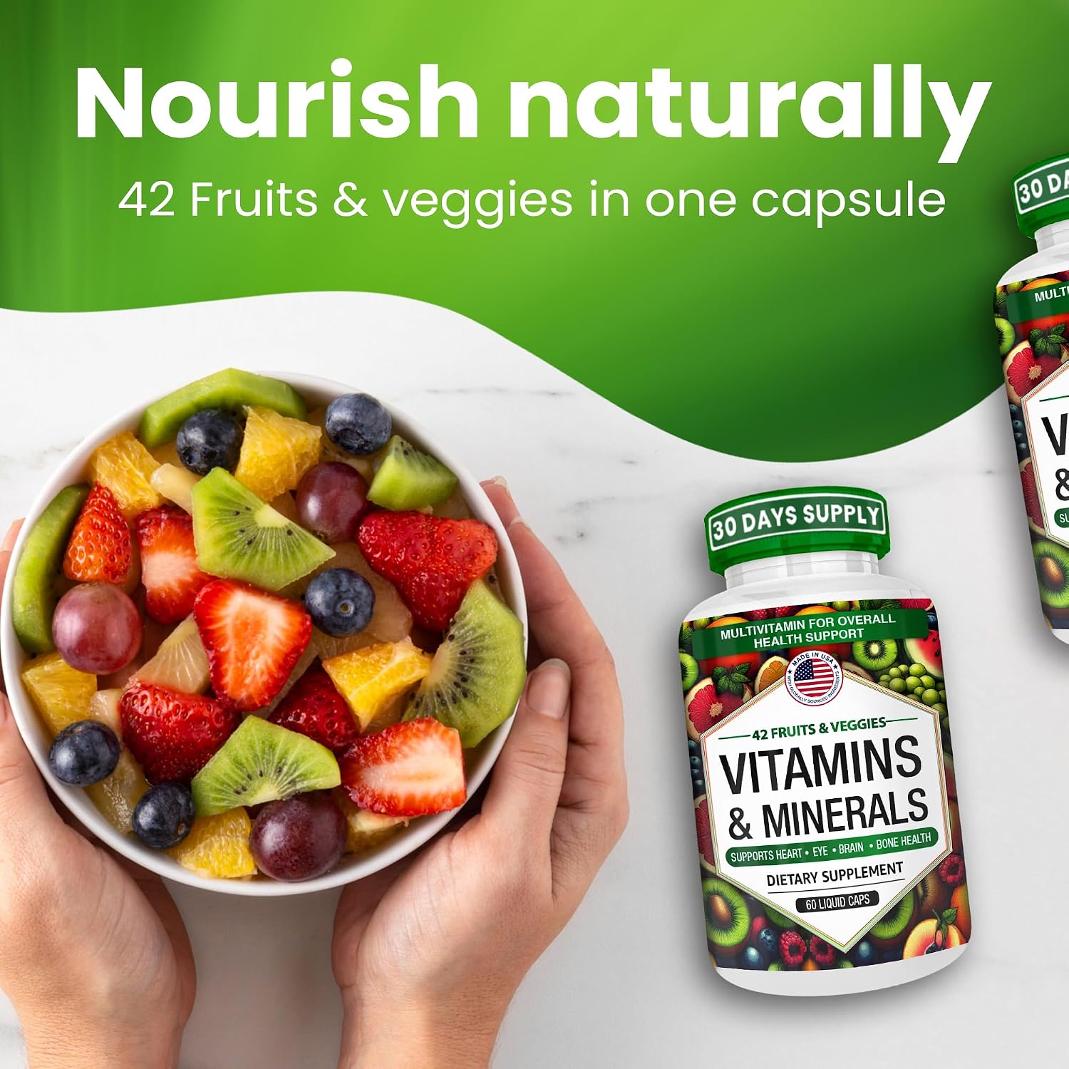 Multivitamin and Mineral Capsules with Zinc and Premium 42 Fruit and Vegetable Blend for Immune Support | Daily Multivitamin Antioxidant Supplement | 60 Capsules - görsel 2