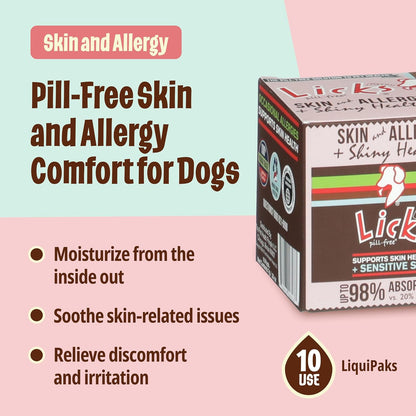 Licks Skin & Allergy Support - Allergy Gel for Dogs - Omega 3 Fish Oil, Turmeric & Vitamin C - Fish Flavour - 10 Sachets