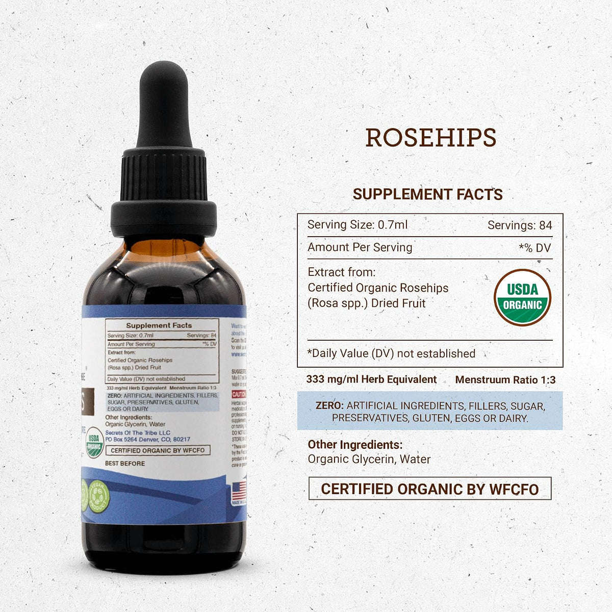 Secrets of the Tribe Rosehips USDA Organic | Alcohol-Free Extract, High-Potency Herbal Drops | Made from 100% Certified Organic Rosehips (Rosa spp.) Dried Fruit (2 fl oz / 60 ml) - görsel 4
