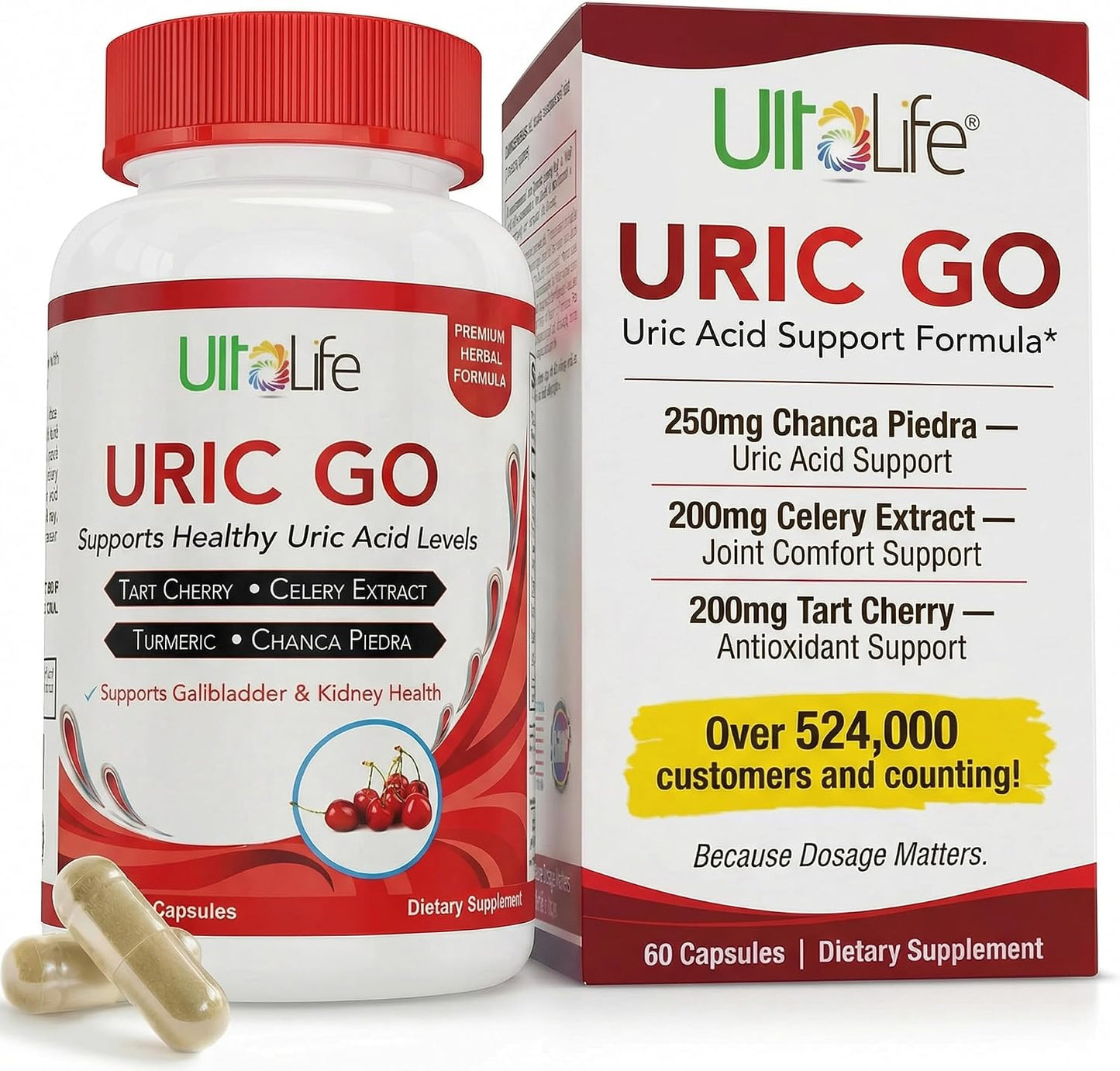 ULTALIFE URIC GO Uric Acid Support Supplement with Chanca Piedra and Tart Cherry - 60 Capsules - görsel 1