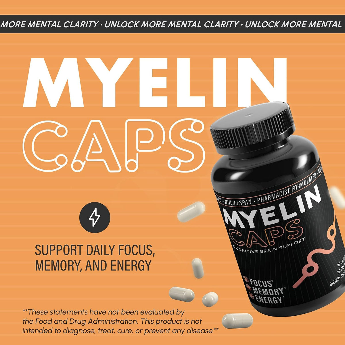 Myelin Caps - Brain Health Supplement with AlphaSize for Focus, Memory & Cognitive Support - Gluten-free, Non-GM (90 Capsules) - görsel 2