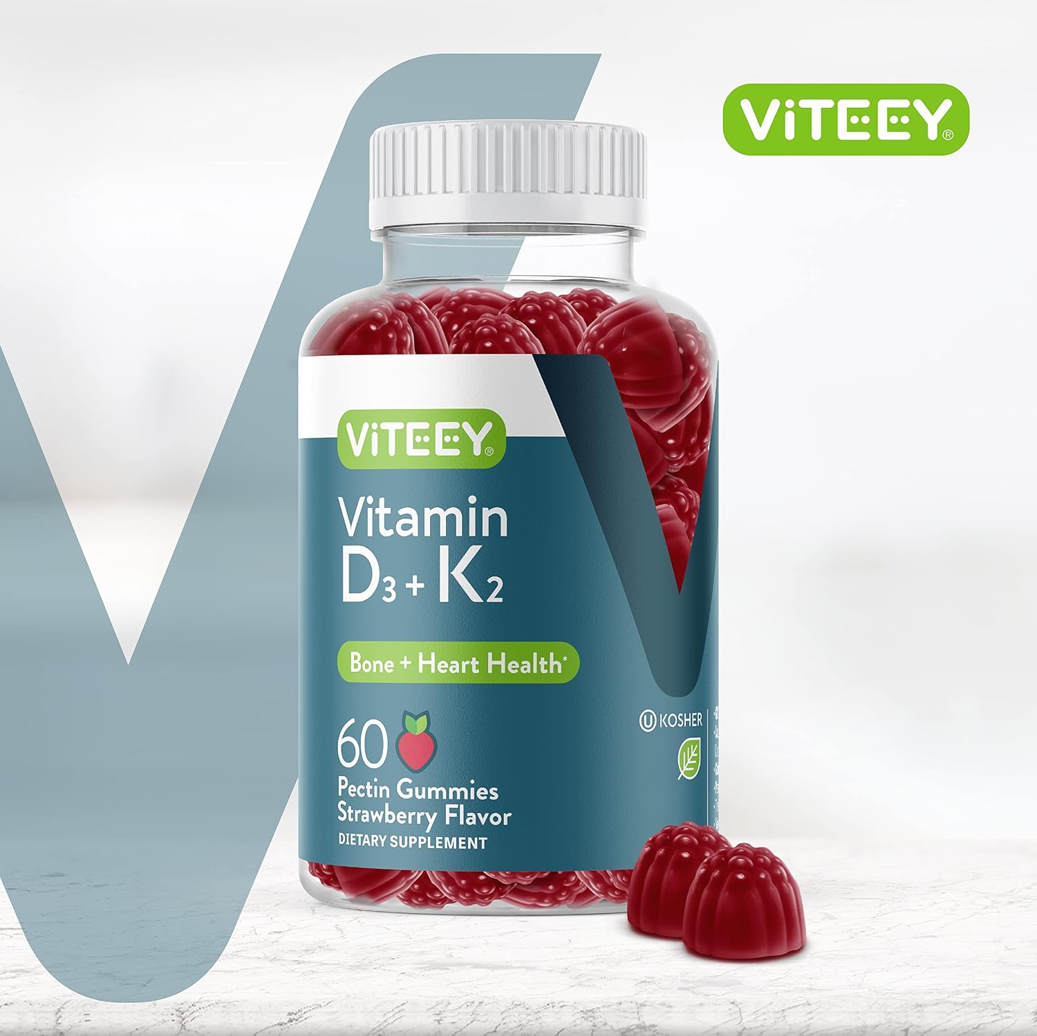 Viteey Vitamin D3 K2 Gummies - 1000 IU D3 + 100 μg K2, 60 Gummies - görsel 2
