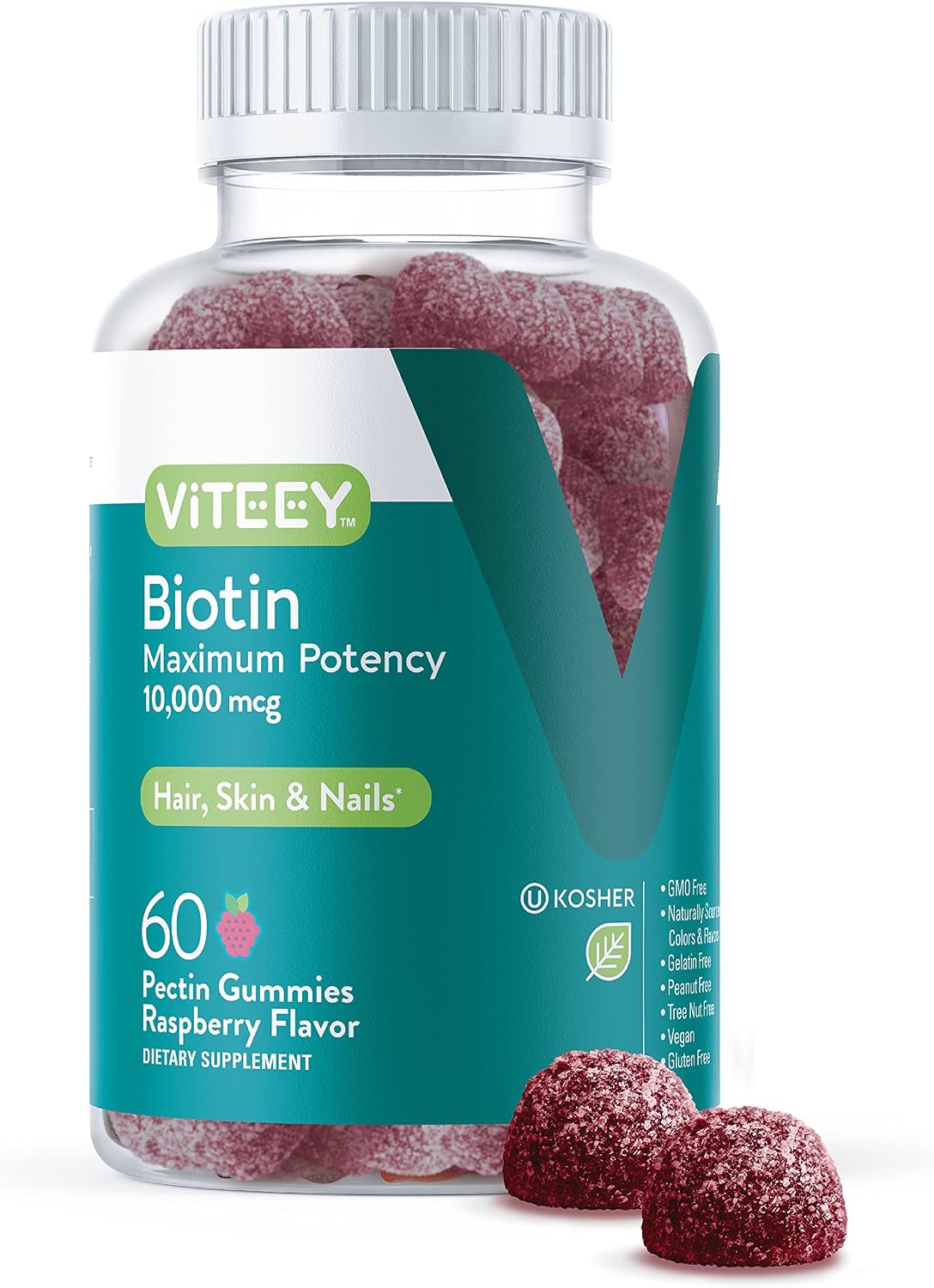 Viteey Biotin Gummies – 10,000 mcg – 120 Gummies | Vegan Hair, Skin & Nails Supplement - görsel 7
