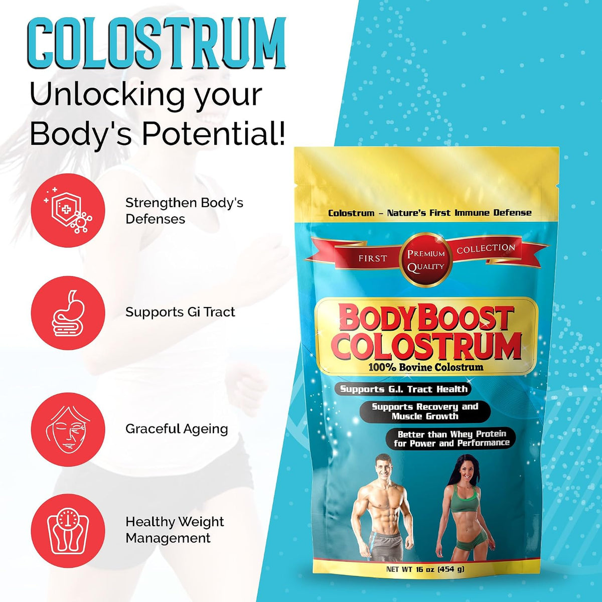 BodyBoost Whole Colostrum, 100% Bovine Colostrum Powder, Immune Support with Immunoglobulin and Lactoferrin, Grass Fed Colostrum for Gut Health, 454 g - görsel 3