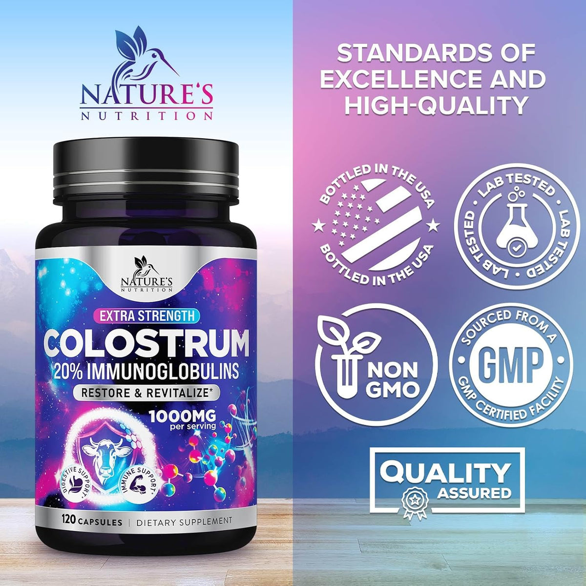 Colostrum Supplement 1000mg Per Serving – Max Strength 20% Immunoglobulins for Gut & Immune Support – Natural Bovine Powder for Muscle, Skin & Hair Support – Unflavoured & Bottled in the USA – 120 Capsules - görsel 4