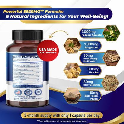 High Strength Fadogia Agrestis Capsules – Concentrated Herbal Blend with Maca Root, Tongkat Ali and More