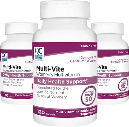 Quality Choice Women's Multi-Vite Multivitamin Tablets for Daily Health Support – 120 Tablets (3-Pack)