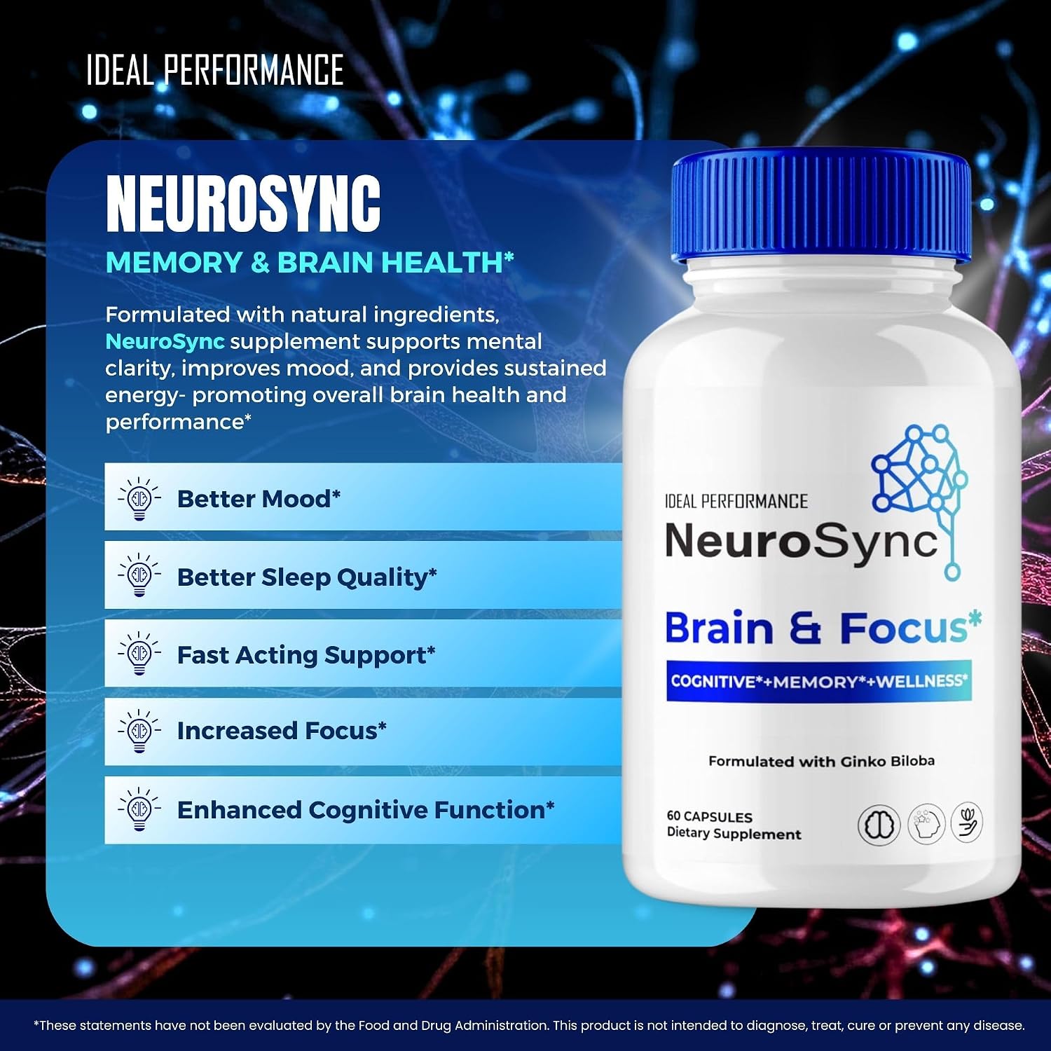 Neuro Sync Capsules - Advanced Formula Nootropic Supplement for Nerve and Brain Health Support (2 Pack) - görsel 4