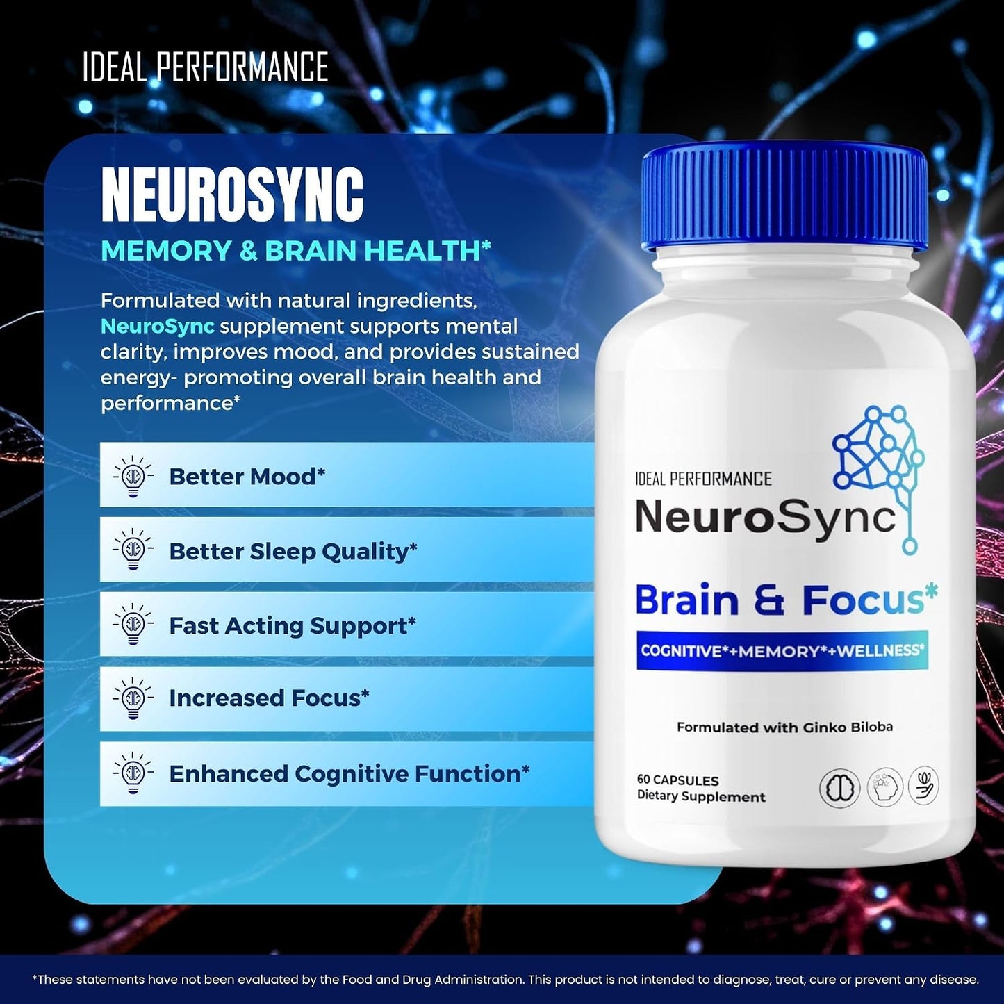 Neuro Sync Capsules - Advanced Formula Nootropic Supplement for Brain and Nerve Health Support, 60 Capsules - görsel 4