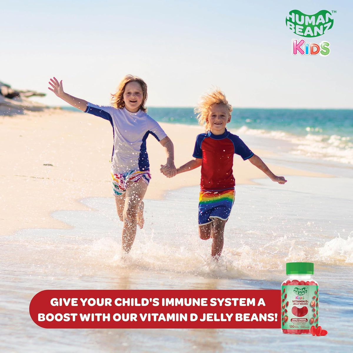 Human Beanz Vitamin D3 Jelly Bean Gummies for Kids, 25mcg (1000 IU), 120 Strawberry Flavour Gummies - görsel 5