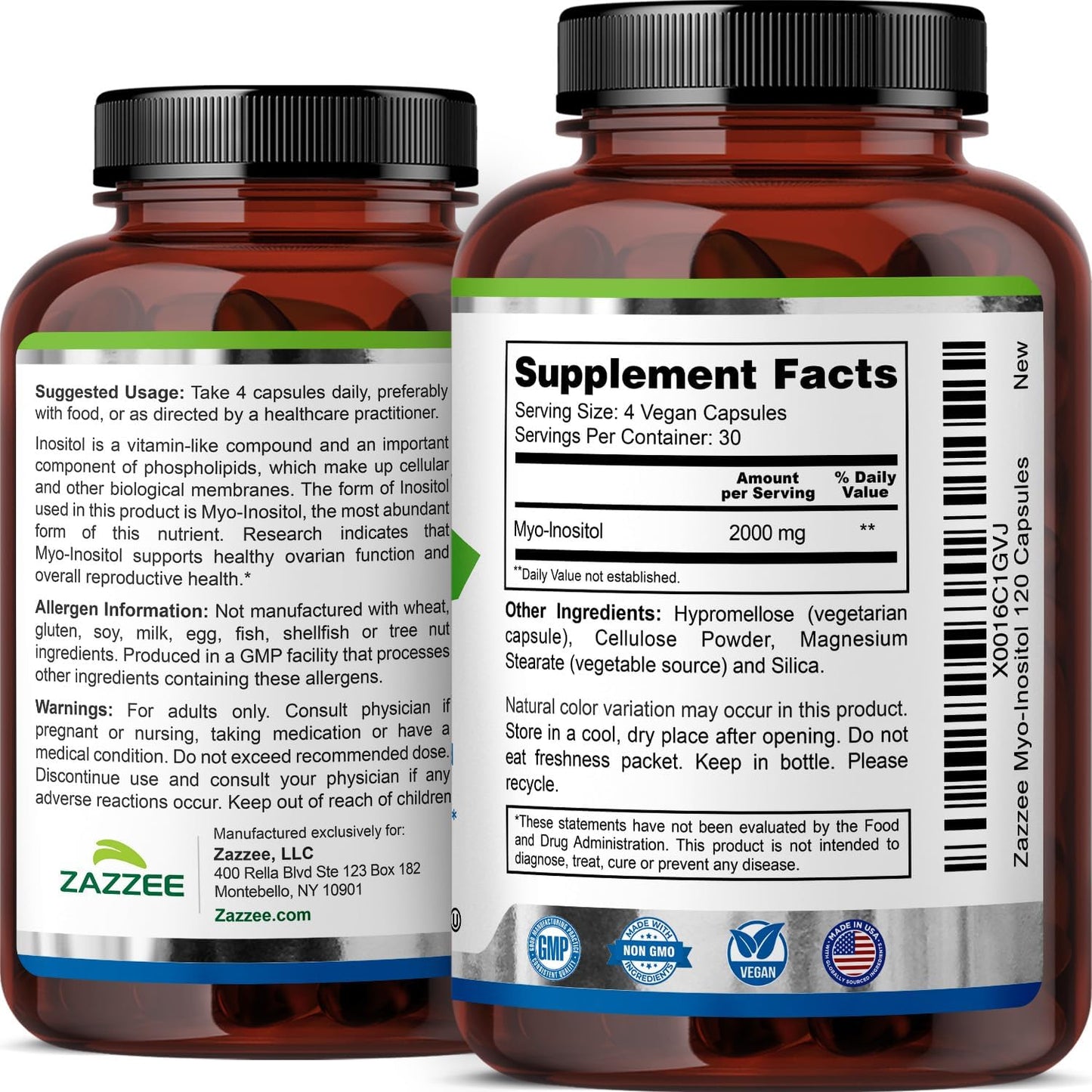 Zazzee Myo-Inositol Capsules, 2000 mg per Serving, 120 Vegan Capsules - görsel 8