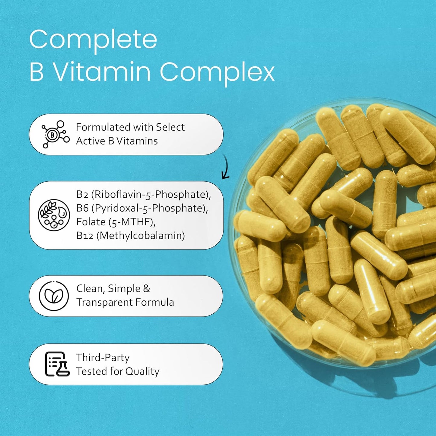 NaturaLife Labs Vitamin B Complex – Active B Vitamins (B2, B6, B9, B12) plus Vitamin C – 100 Capsules - görsel 3