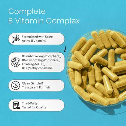NaturaLife Labs Vitamin B Complex – All B Vitamins with Active B2, B6, B9 and B12 (Methylcobalamin) – 100 Capsules
