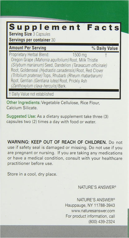 Nature's Answer Liver Support - Herbal Combination with Milk Thistle & Dandelion, 1500 mg, 90 Capsules