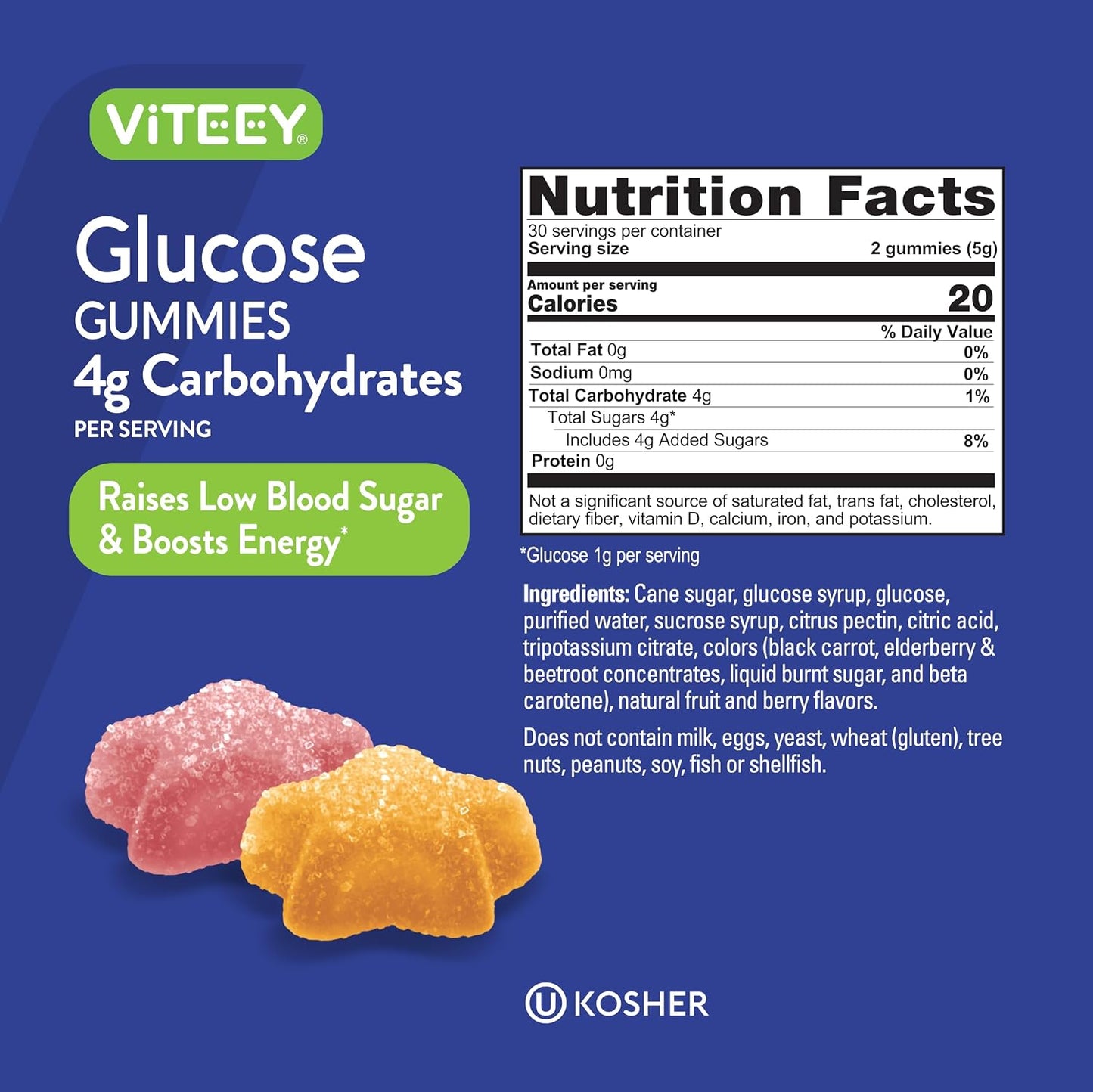 Viteey Glucose Gummies - 4g Carbohydrates, Fast Acting Energy & Blood Sugar Support - 60 Count - görsel 4