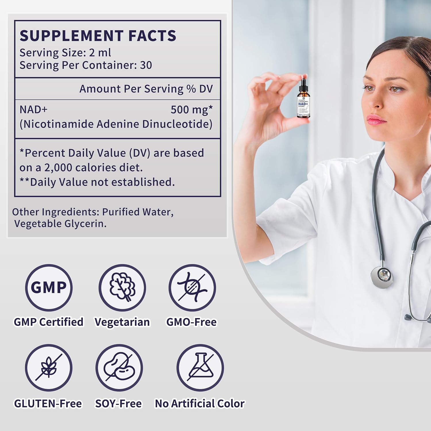 Women's NAD Liquid Supplement, Pure 500mg Liposomal NAD – Cell Regeneration, Energy & Metabolism support, Vegan, Sugar Free, Additives Free (3 Packs) - görsel 3