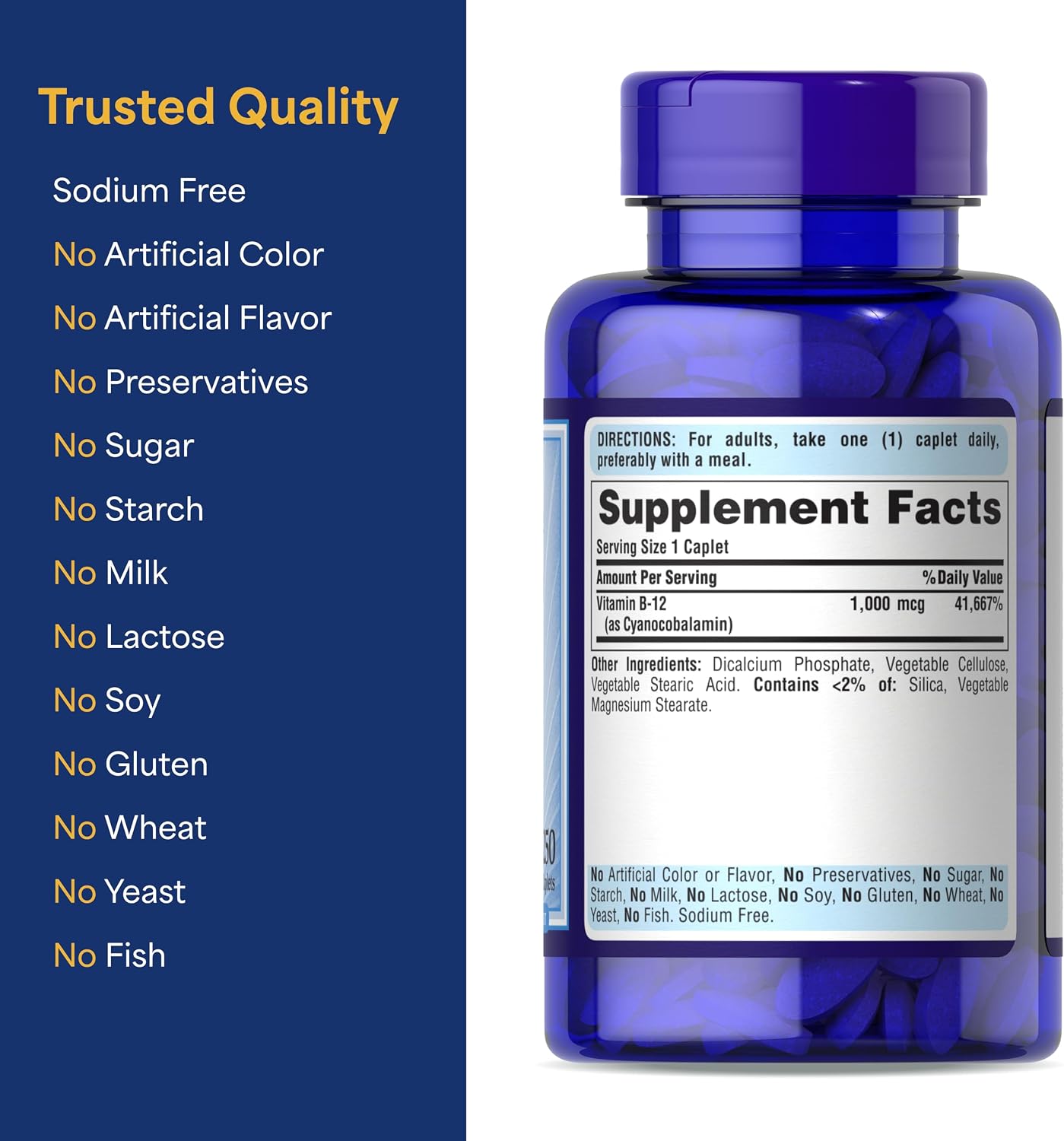 Puritan's Pride Timed Release Vitamin B-12 1000mcg - 250 Caplets - görsel 6