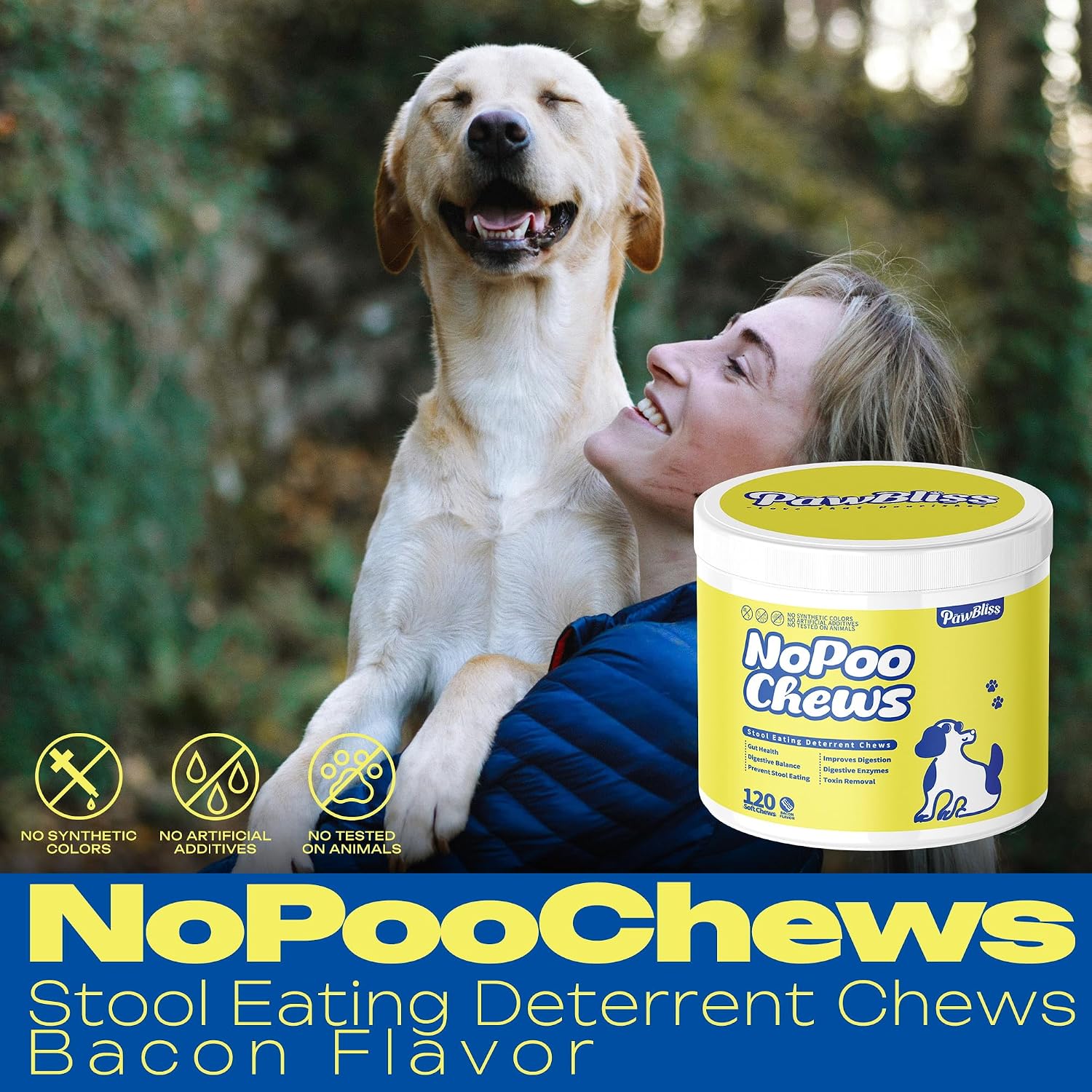 No Poo Chews for Dogs – Stop Poo Eating with Coprophagia Deterrent – Probiotic & Enzyme Soft Chews – Digestive & Breath Support – 120 Bacon-Flavoured Chews - görsel 4
