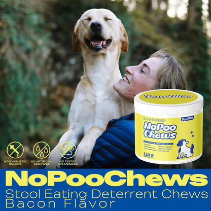 No Poo Chews for Dogs – Stop Poo Eating with Coprophagia Deterrent – Probiotic & Enzyme Soft Chews – Digestive & Breath Support – 120 Bacon-Flavoured Chews