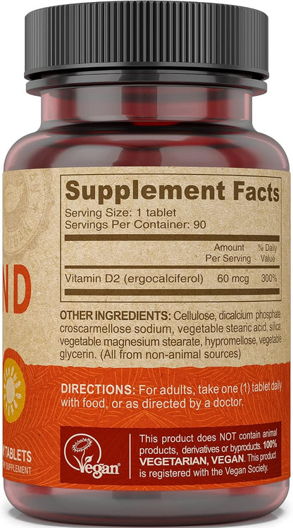 Deva Vegan Vitamin D2 800 IU, Ergocalciferol Food Supplement, Fast Dissolve, 90 Tablets