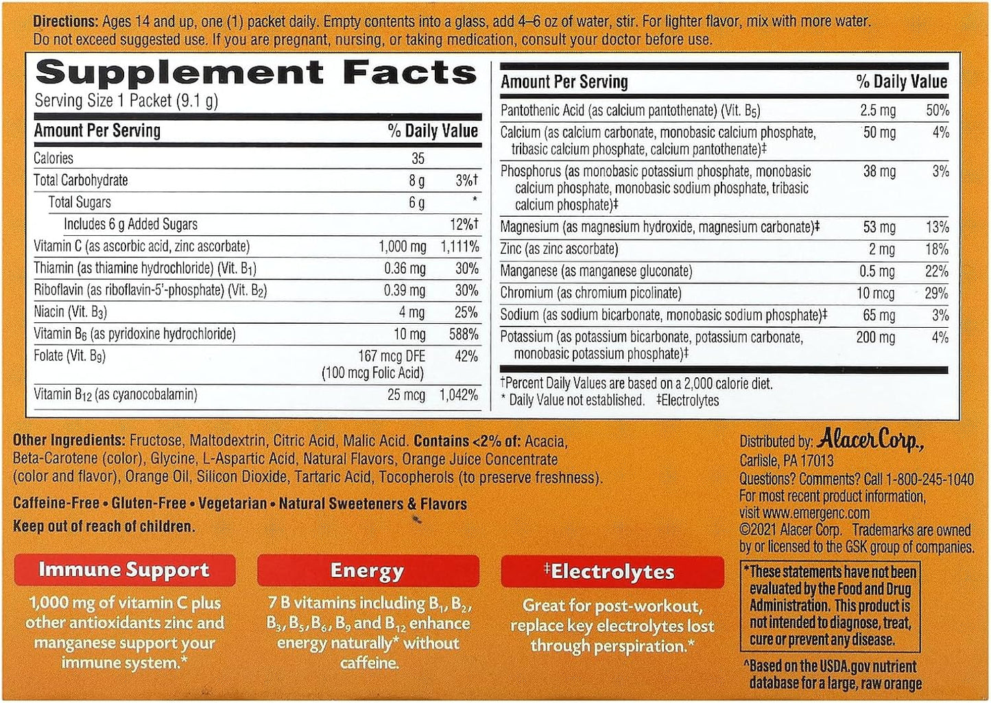 Emergen-C Vitamin C Flavoured Fizzy Drink Mix Sachets, Super Orange, 9 g (Pack of 30) - görsel 2