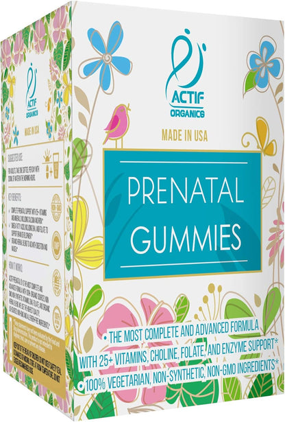 Actif Prenatal Gummies with 25+ Organic Vitamins and Herbal Blend - Non-GMO, Vegetarian, 90 Count, Made in USA