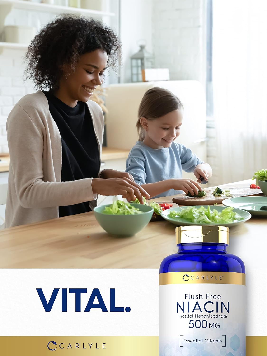 Carlyle Niacin Flush-Free 500mg | 220 Capsules | Non-GMO and Gluten-free Supplement - görsel 6