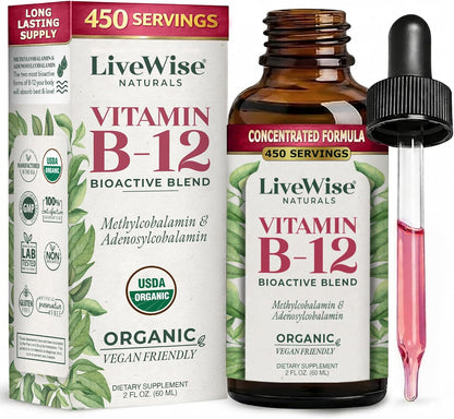 Organic Vitamin B12 1000 mcg Sublingual Liquid Drops - Orange, 30 ml (6-Month Supply)