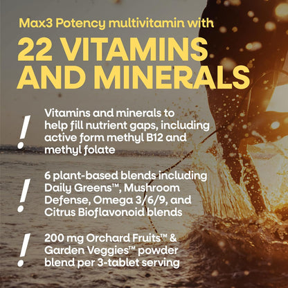 Nature's Way Alive! Max3 Potency Daily Multivitamin – High Potency with B-Vitamins, Orchard Fruits & Garden Vegetables Blend, 180 Tablets