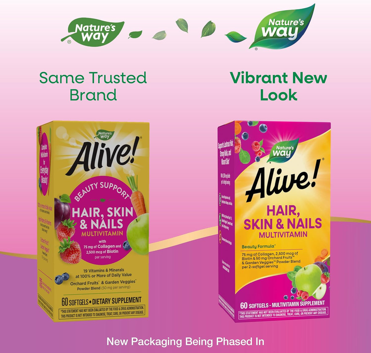 Nature's Way Alive! Hair, Skin & Nails Multivitamin with Collagen and Biotin, 60 Soft gel capsules - görsel 2