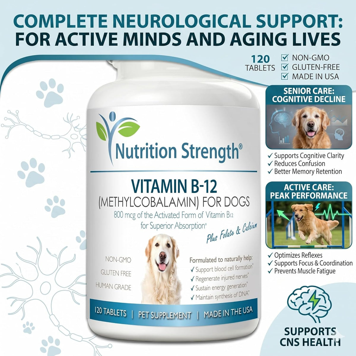 Nutrition Strength Vitamin B12 for Dogs Plus Folate & Calcium – 120 Chewable Tablets - görsel 2