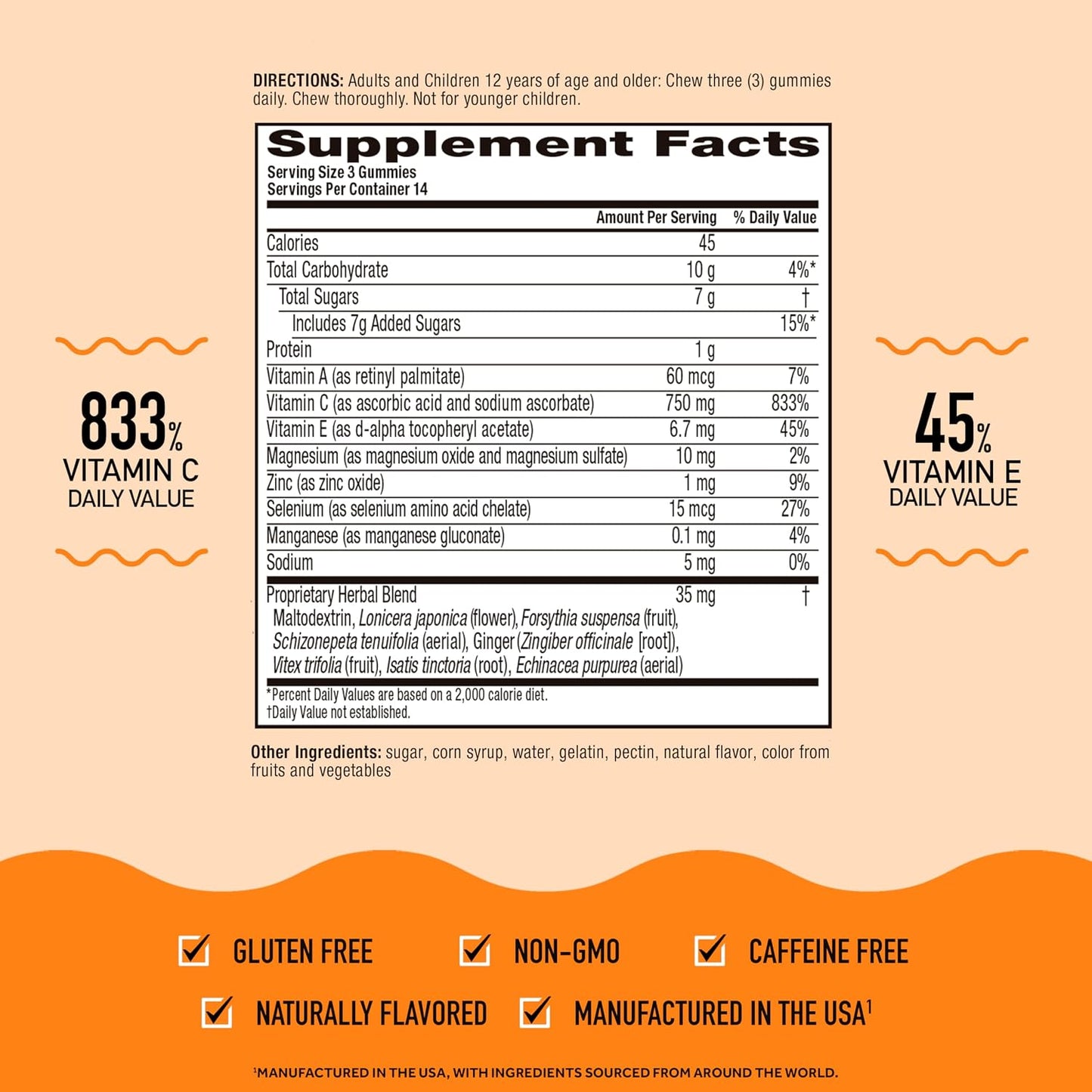 Airborne 750mg Vitamin C Gummies for Adults, Immune Support Supplement with Vitamins C & E, Zesty Orange Flavour (2 Pack) - görsel 3