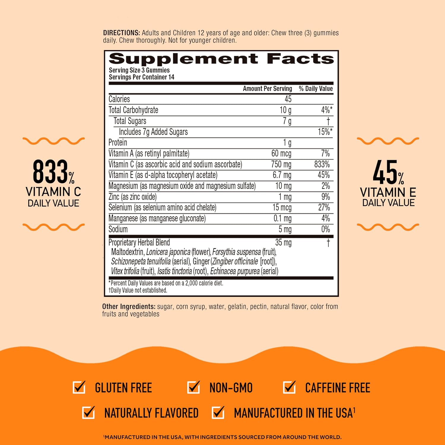 Airborne 750mg Vitamin C Gummies for Adults, Immune Support Supplement with Vitamins C & E, Zesty Orange Flavour (2 Pack) - görsel 3