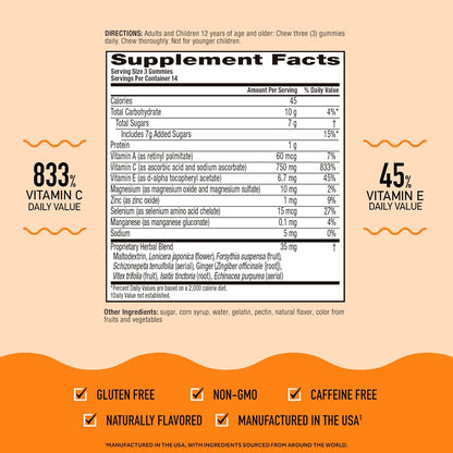 Airborne 750mg Vitamin C Gummies for Adults, Immune Support Supplement with Vitamins C & E, Zesty Orange Flavour (2 Pack)