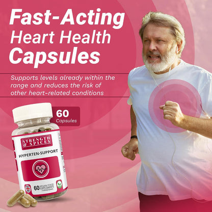 Strength & Spices Hypertensupport - Natural Cardiovascular Support Supplement with Hawthorn Berry & Grape Seed - 60 Vegan Capsules