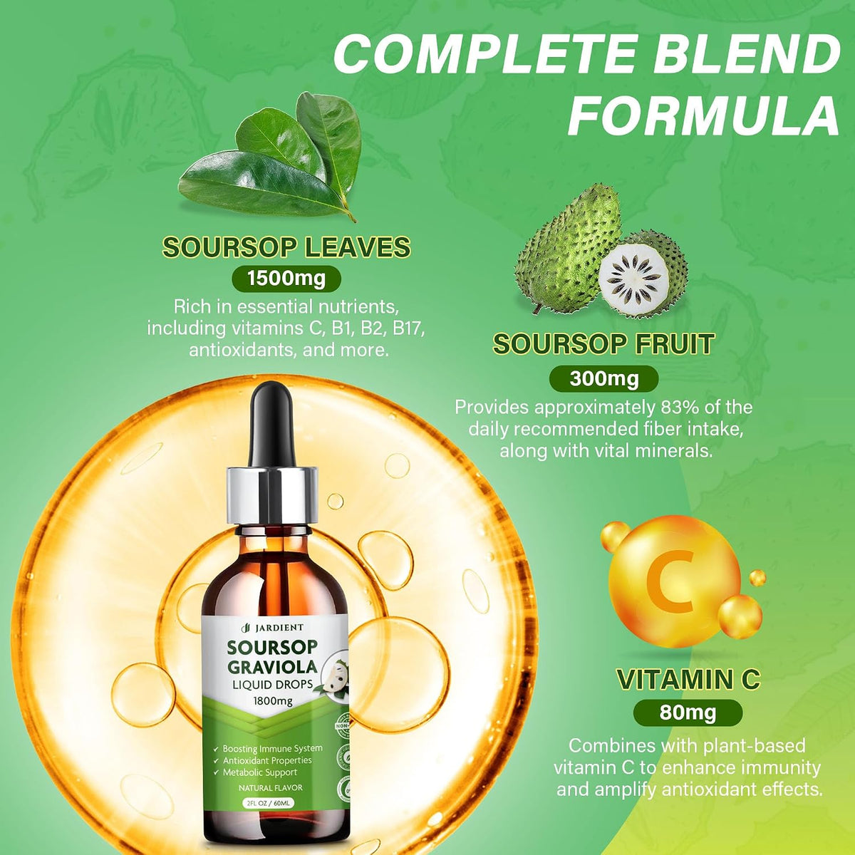 Jardient Soursop Bitters Extract Liquid Oil – Organic Graviola Supplement, 60 ml (2-Pack) - görsel 2
