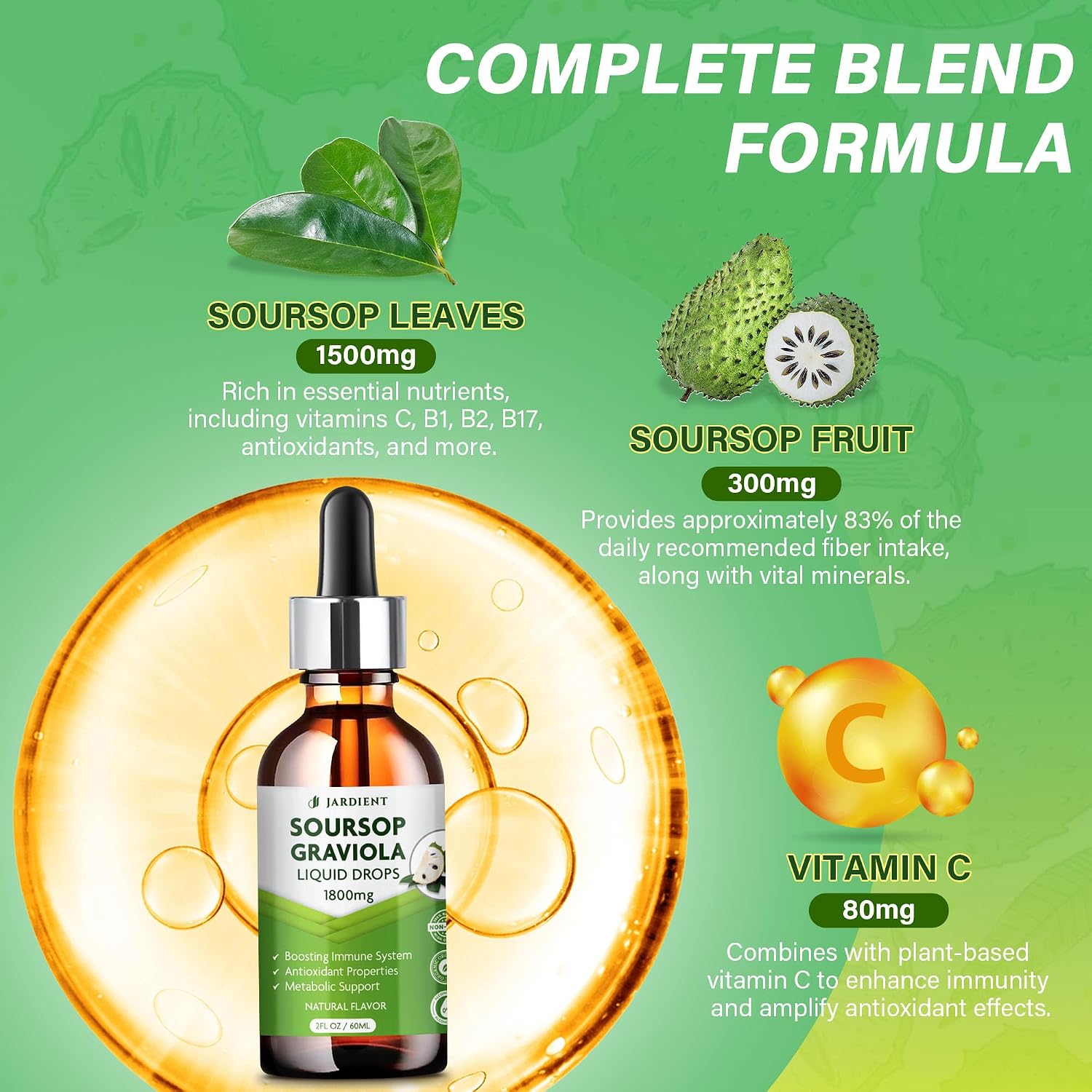 Jardient Soursop Bitters Extract Liquid Oil – Organic Graviola Supplement, 60 ml (2-Pack) - görsel 2