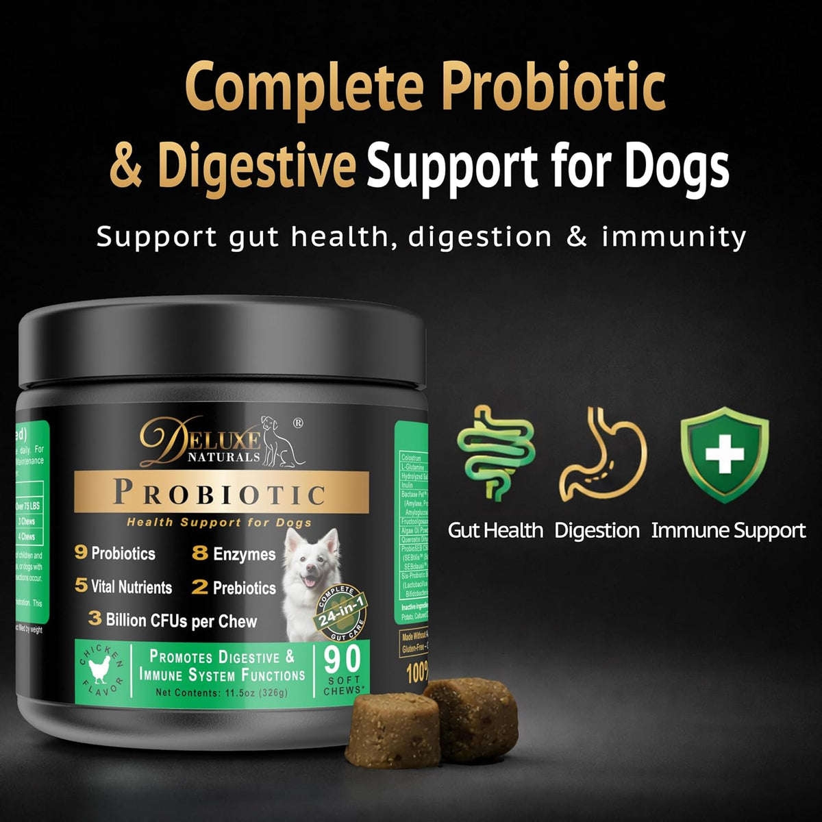 Deluxe Naturals Probiotic Soft Chews for Dogs – Digestive & Immune Support – 180 Count (2 x 90ct) – Chicken Flavour - görsel 2