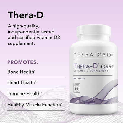 Theralogix Thera-D 6000 Vitamin D Supplement – 6,000 IU (150 mcg) Vitamin D3 Tablets – 90-Day Supply