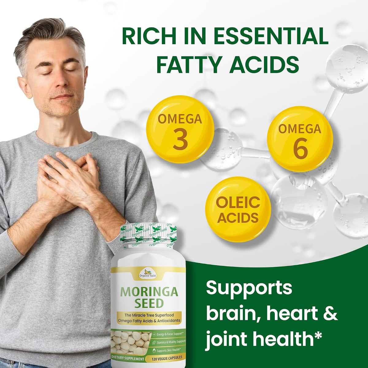 Organic Veda Moringa Seed Capsules - Omega 3-6-9, Antioxidants & Amino Acids, 120 Vegan Capsules - görsel 4