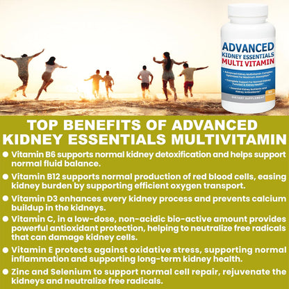 Advanced Kidney Essentials Multivitamin. Kidney Support Supplement for Complete Kidney Health. Renal Vitamins 30 Capsules
