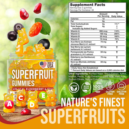 Joyli Superfruit Gummies – Sugar-Free Multivitamin Gummies for Adults with Goji, Elderberry, Vitamins A, C, D & E