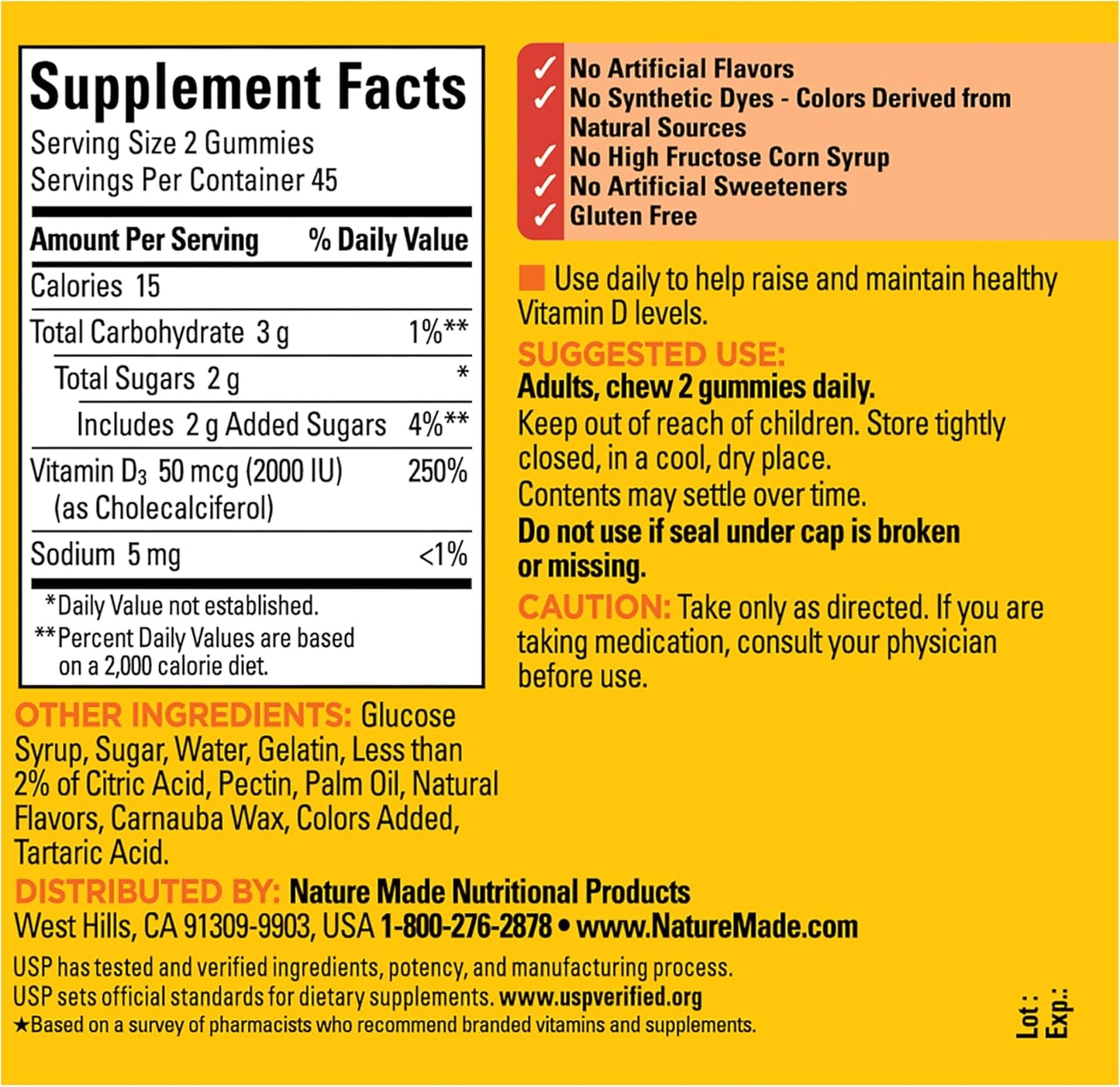 Nature Made Vitamin D3 2000 IU Gummies for Adults, 90 Count - görsel 7
