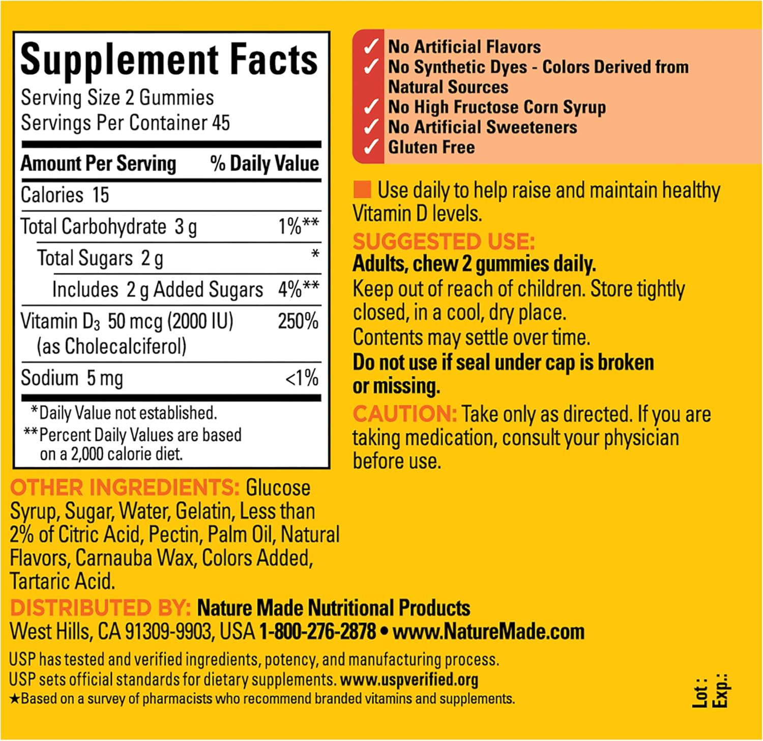 Nature Made Vitamin D3 2000 IU Gummies for Adults, 90 Count - görsel 7