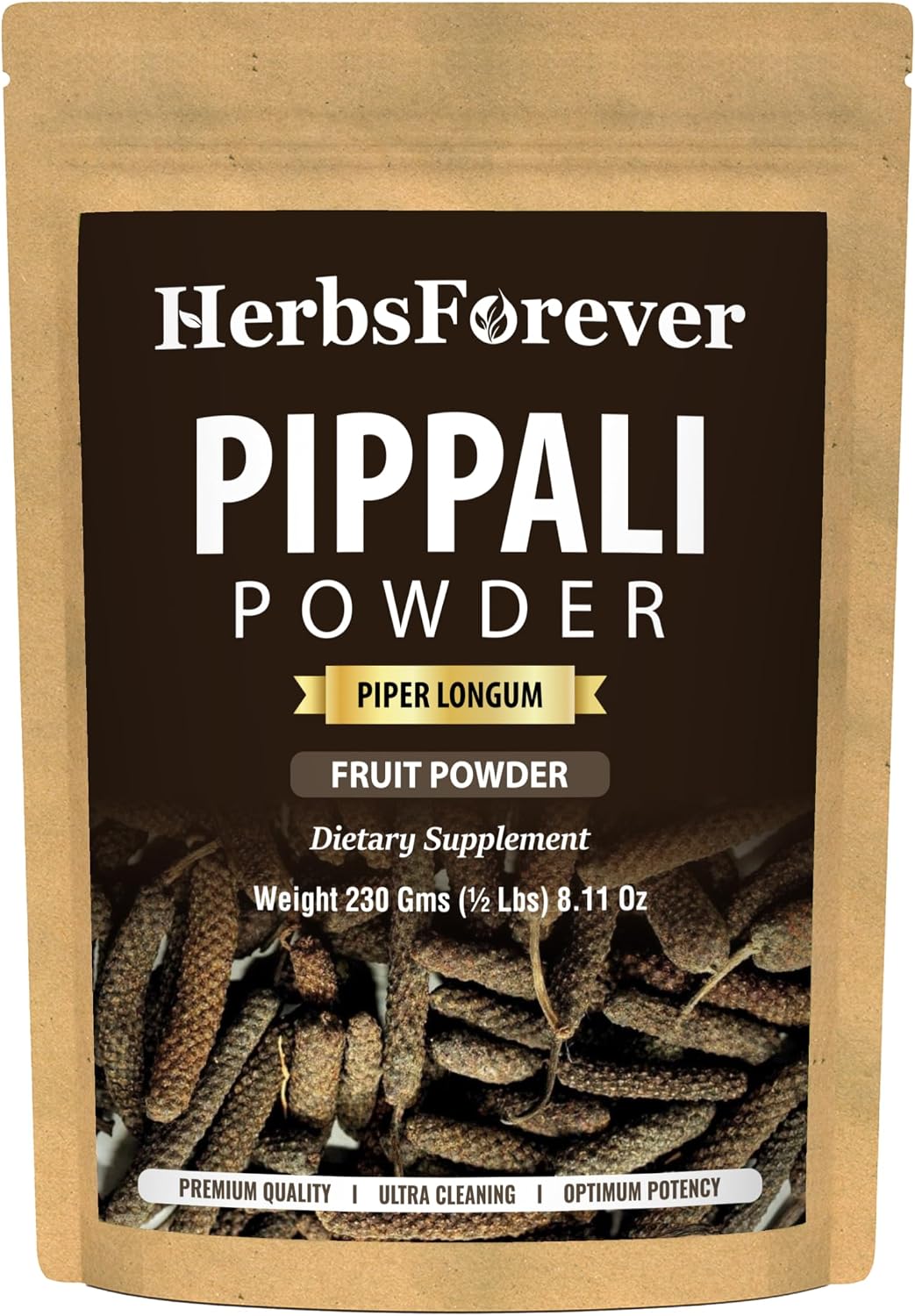 HerbsForever Pippali (Piper longum) Fruit Powder - Wild Harvested, Non-GMO, Vegan (230g) - görsel 1