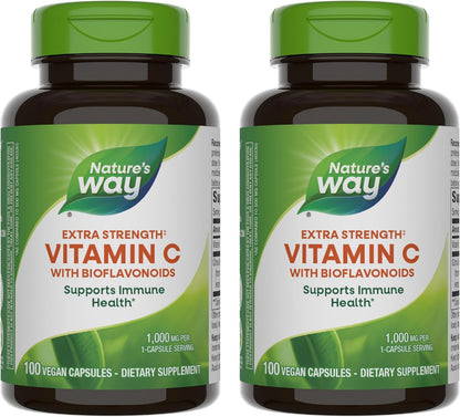Nature’s Way Vitamin C with Bioflavonoids - Extra Strength - 1000 mg as Ascorbic Acid - Citrus Bioflavonoids - Immune Support - Gluten-free and Dairy-free - 100 Capsules (2 Pack)