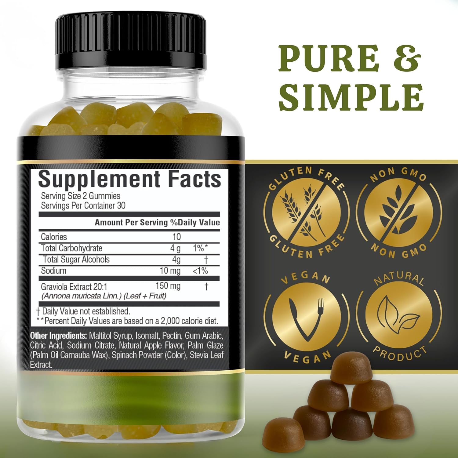 Soursop Leaves & Fruit Gummies – Sugar-Free Graviola Supplement – 3000mg – 60 Gummies - görsel 6