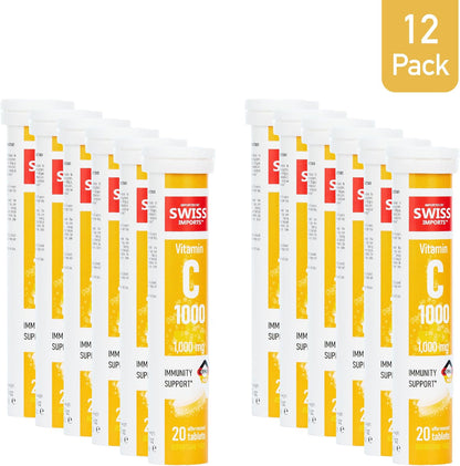 Effervescent Vitamin C 1000mg Food Supplement, 12-Pack, 240 Tablets