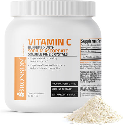 Bronson Buffered Vitamin C Powder – Ascorbic Acid with Sodium Ascorbate, 1 kg
