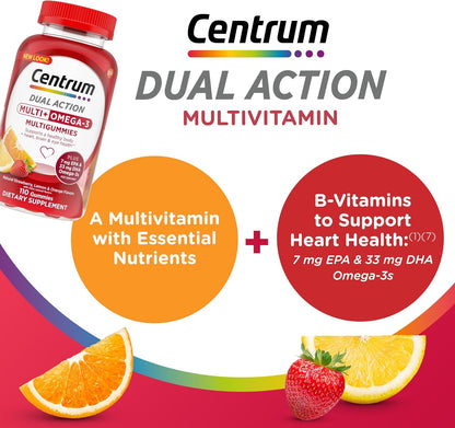 Centrum MultiGummies Multi+ Omega 3 Dual Action Adult Multivitamin Gummies, 110 Count